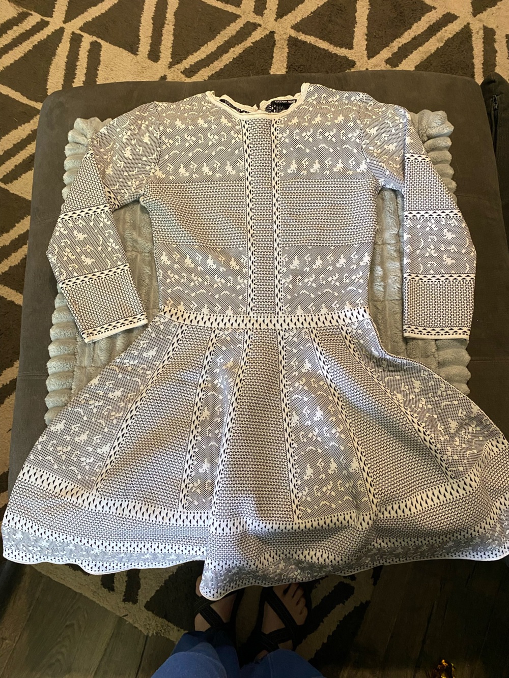 Gianni Bini Black and White Knit Dress with Patterned Detail
